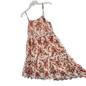 American Eagle Babydoll Dress Sundress XS Beige Orange Floral Embroidered Peplum